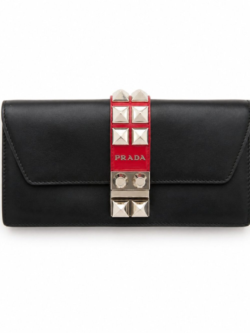 Prada Black Leather Studded Long Wallet